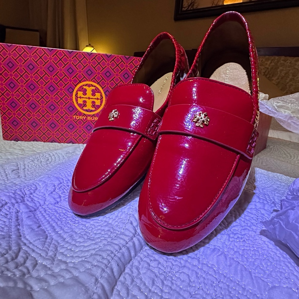 Tory Burch Red Patent Leather Ballet Loafers Sz 8